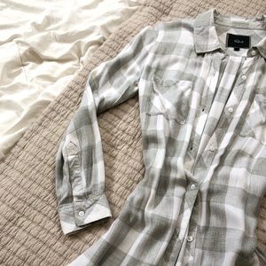 Rails Grey/White Long Sleeve Plaid Flannel Dress S
